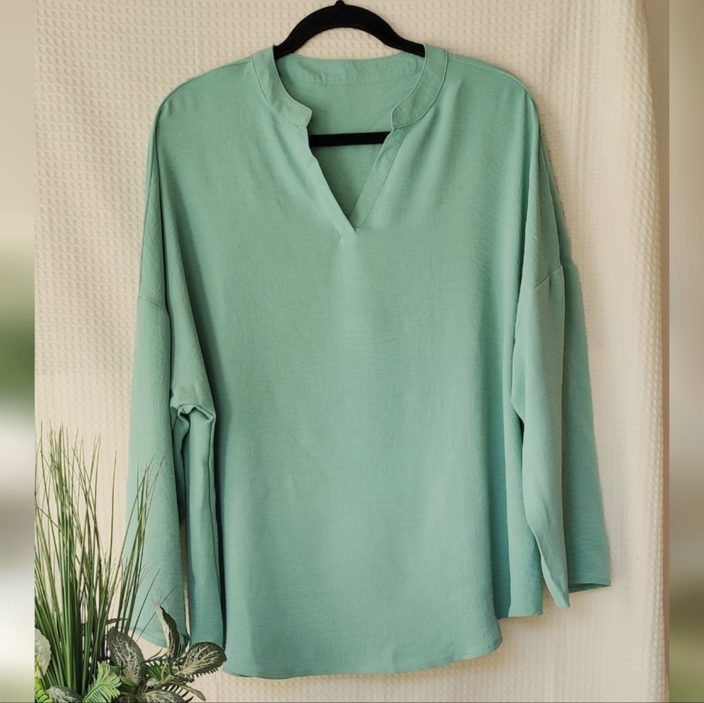 Shein Curve Mint Green 3/4 Sleeve Blouse Size 1XL